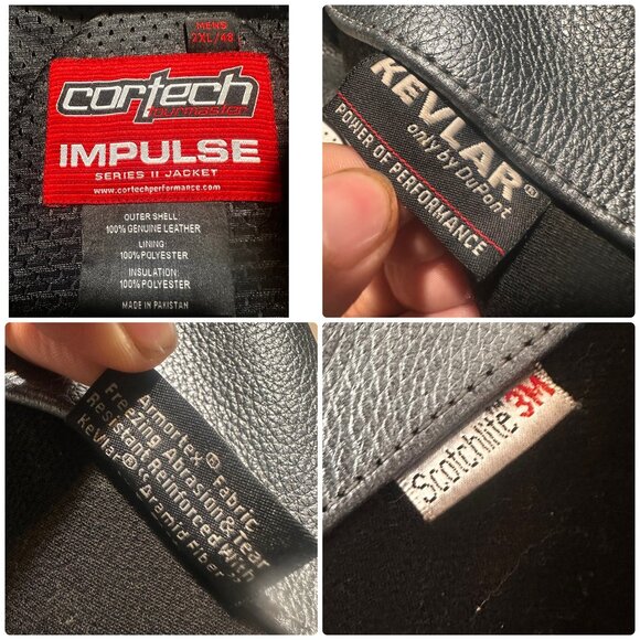 Cortech Impulse Motorcycle Jacket Men 2XL Leather Black Metallic Reflective Pads - Picture 10 of 16